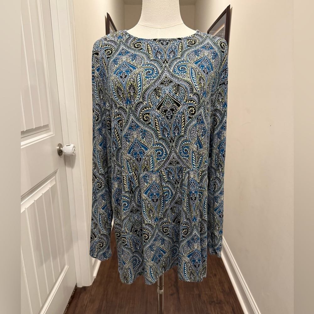 J. Jill Wearever Collection Blue Paisley Tunic Blouse